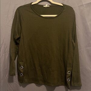 Chic Olive Long Sleeve Top with Ring Accents
